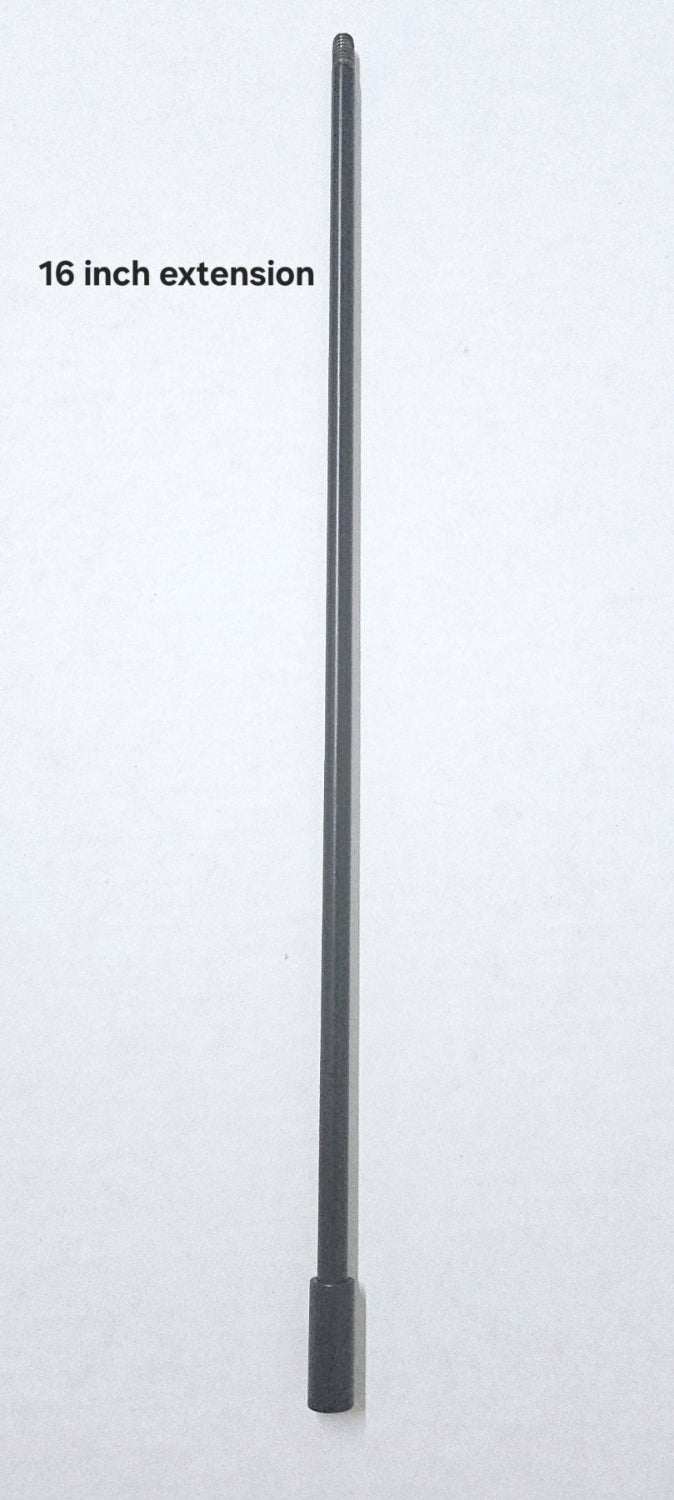 A single straight black Extension rod, 16", for Circle, large Bee and large Flower Shade-A-Rella (not for small Shade-a-Rella!) by Shade-A-Rella is shown vertically against a plain white background.