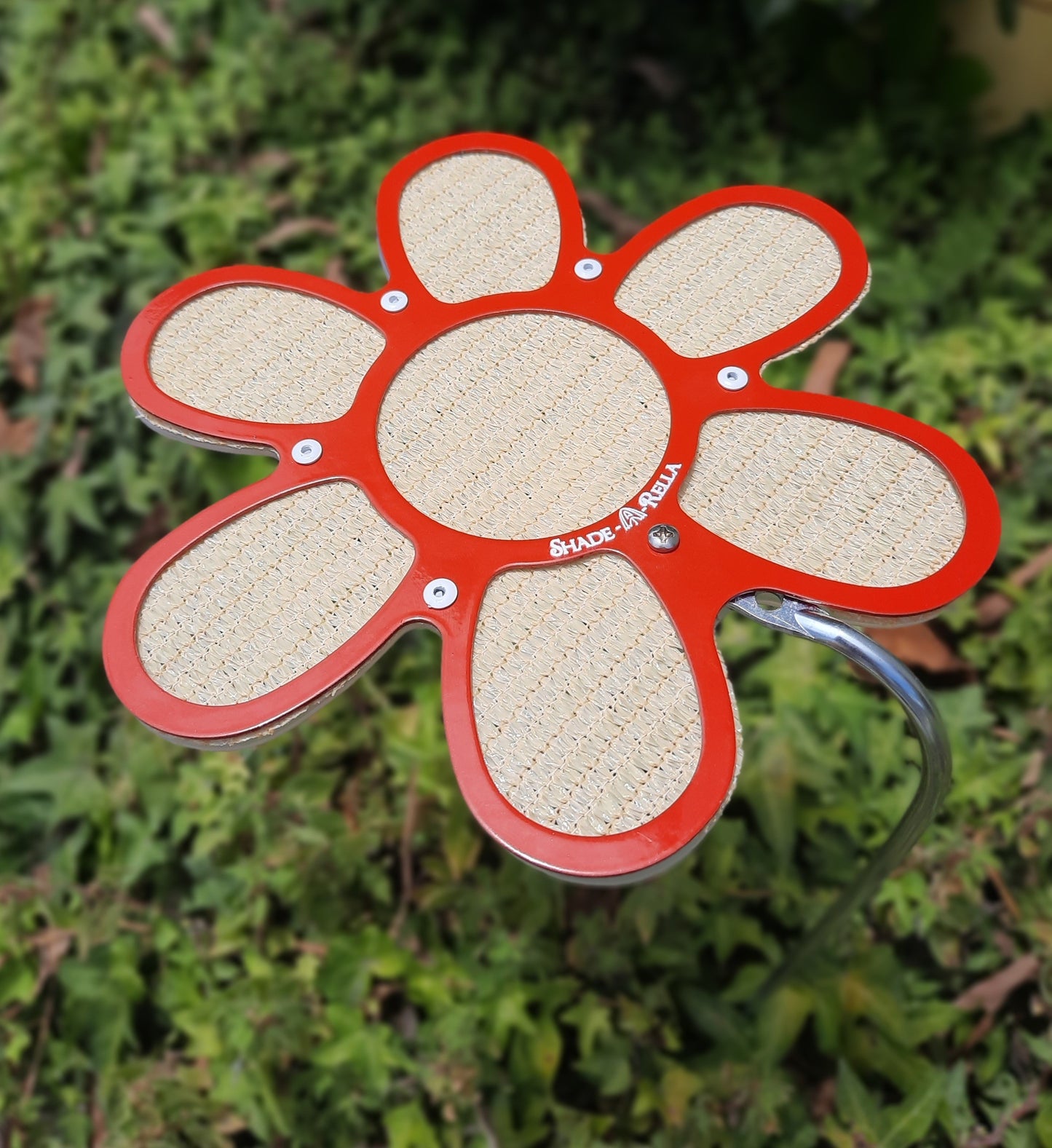7.5" flower, small Red frame with Yellow 86% shade cloth
