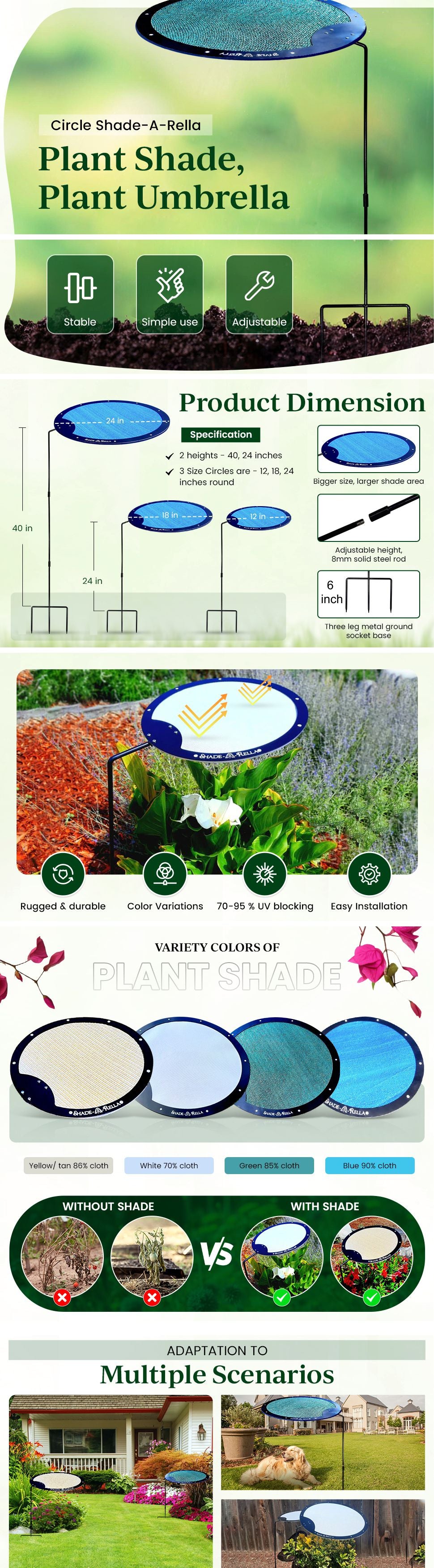 Circle Shade-A-Rella, plant shade, Plant Umbrella, Choose your size