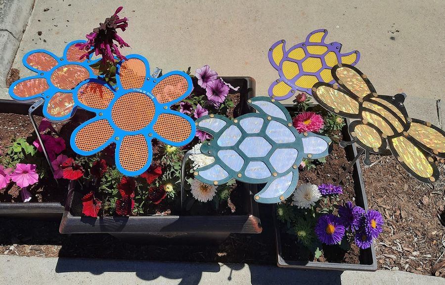 7.5 inch small Blue and Orange flower Shade-A-Rella 60% shade