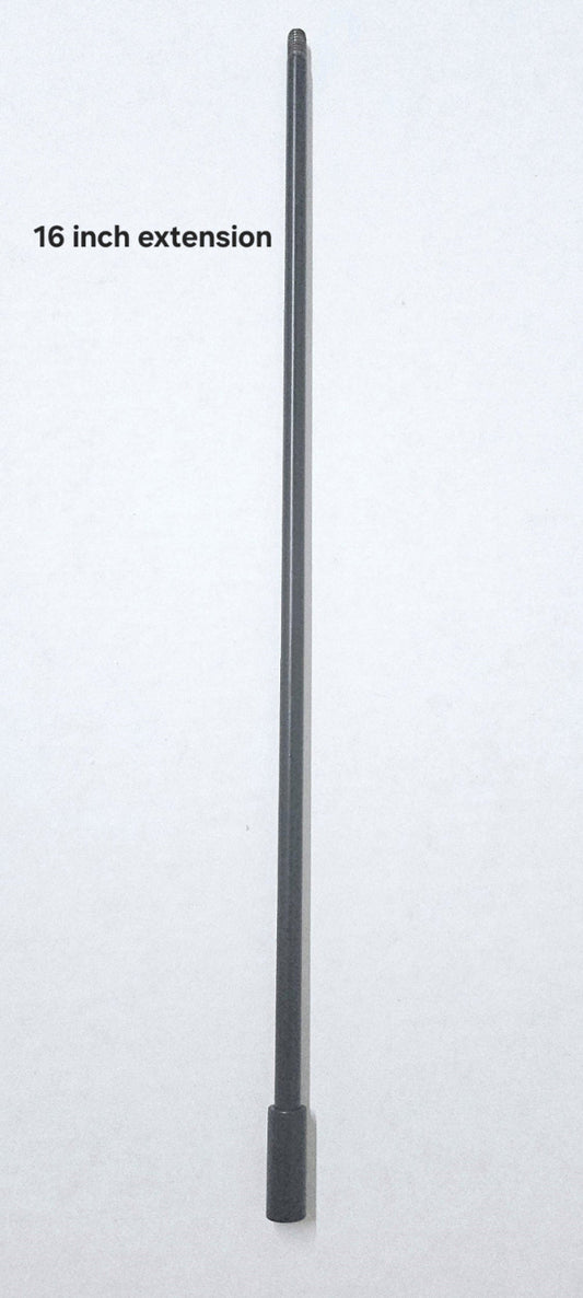 A single straight black Extension rod, 16", for Circle, large Bee and large Flower Shade-A-Rella (not for small Shade-a-Rella!) by Shade-A-Rella is shown vertically against a plain white background.