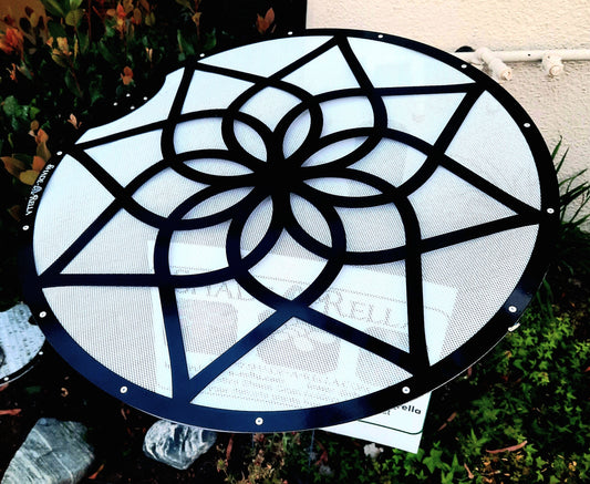 24" Mandala design, Black frame with white 70% shade cloth, plant shade