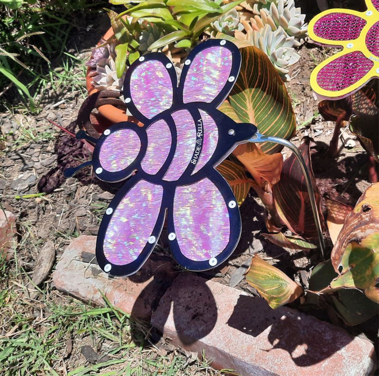 10 inch small Pink Shimmer Bee Shade-a-rella Shade Cloth Holder 100% shade
